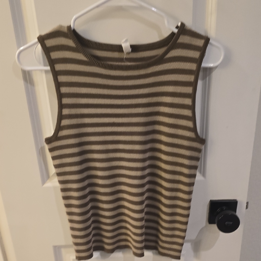 Striped Sleeveless Top - Olive and Cream